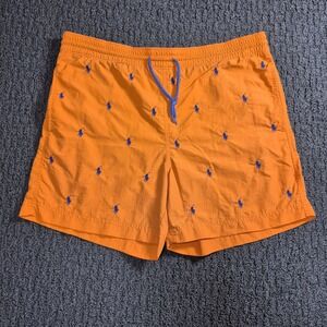 Polo Ralph Lauren Swim Trunks Men S Orange Blue All Over Pony Logo Embroidered